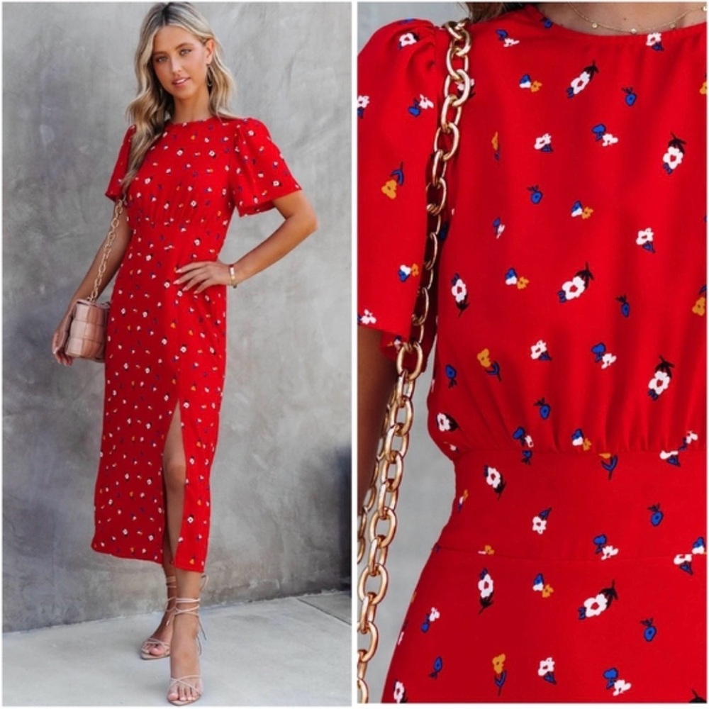 NWT SUGAR LIPS Cheri Bloom Ditsy Print Floral Midi Dress‎ Sz Small